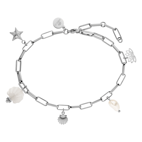 Silberne Kette mit Muschel- und Sternanhängern, inspiriert von PURELEI.