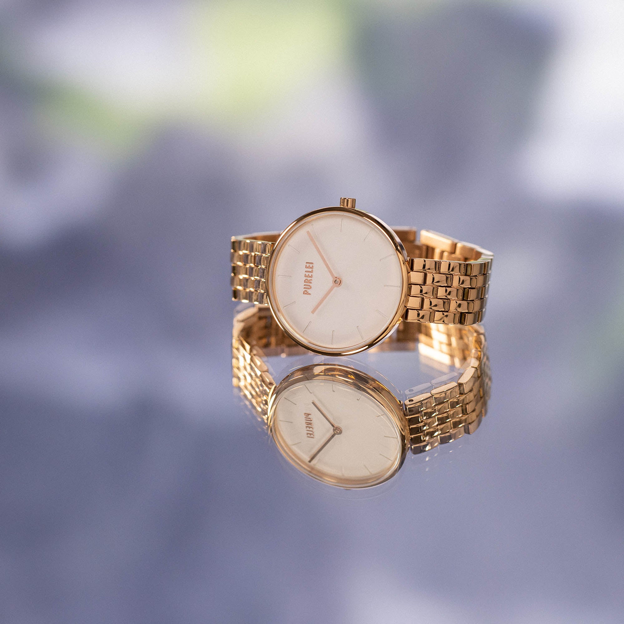 Holzkern Purelei Uhr Perlmutt Mesh Armband Gold Mesh Uhr