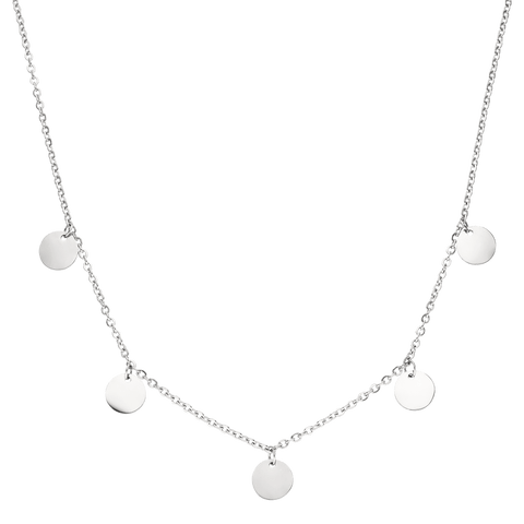 PURELEI Kalea Kette aus silbernem Edelstahl mit filigranen runden Anhängern, elegant und zeitlos für Layering-Looks.