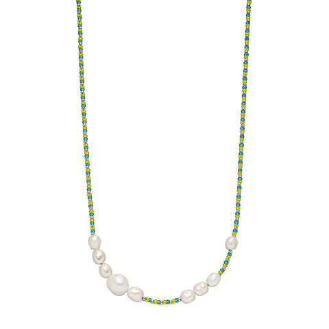 Blissful Kette mit süßwasser- und glasperlen in Blau-Gelb, 18K vergoldeter Edelstahl, pure Leichtigkeit von PURELEI