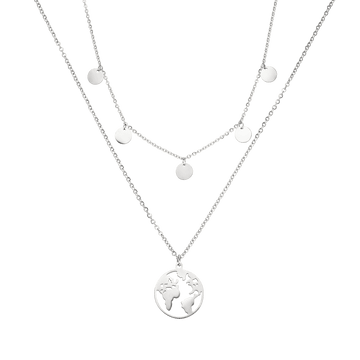 Silberne Kette mit Weltkugel-Anhänger und runden Plättchen von PURELEI